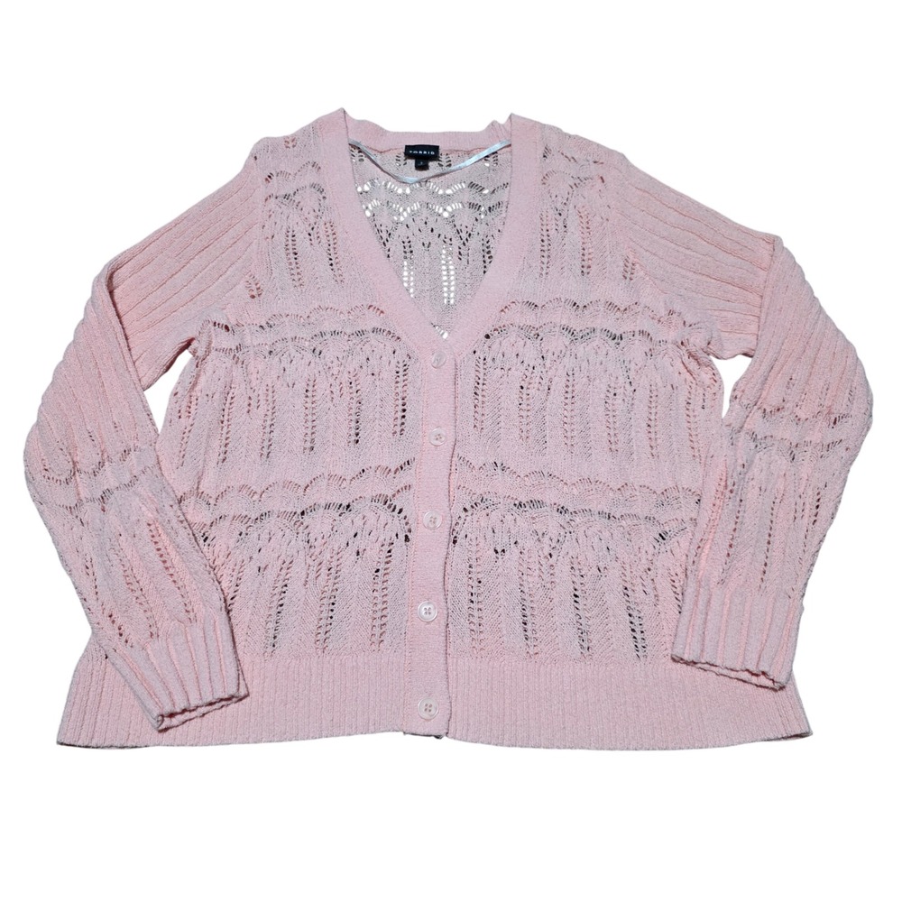 Torrid Pink Crochet Lace Cardigan Sweater Women Size 2 or‎ 18/20 Lightweight
